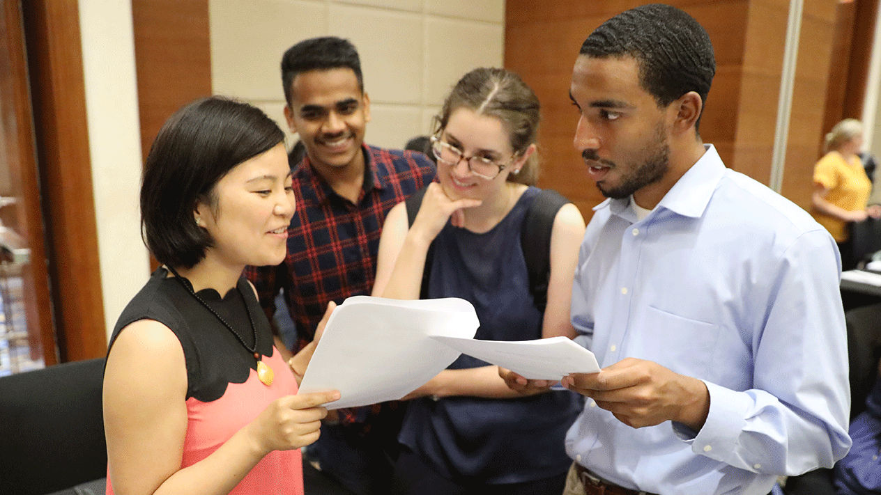 MBA students collaborating in class