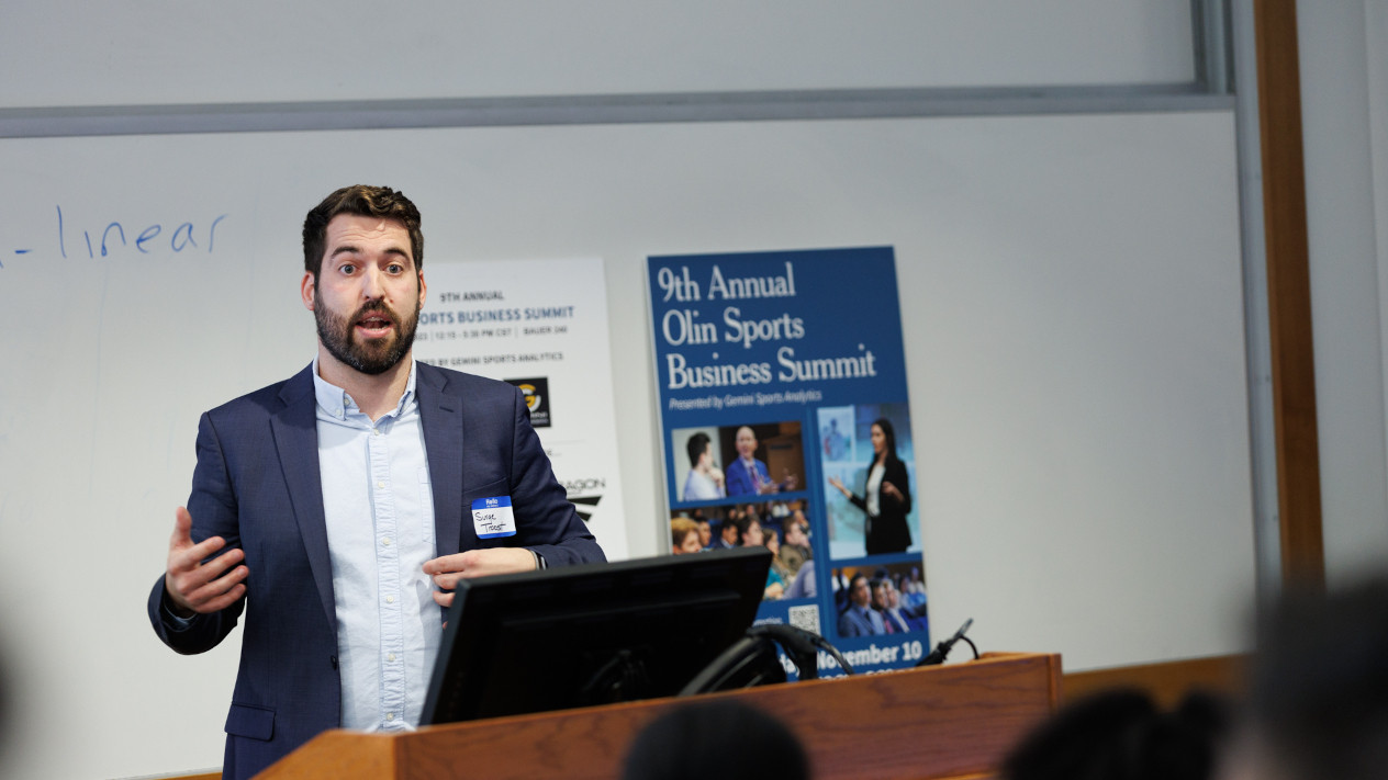 A sports business professional presenting at a session of Olin's annual Sports Business Summit