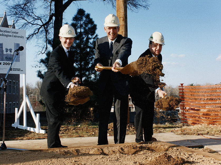 Chancellor Mark Wrighton, Chuck Knight and Dean Stuart Greenbaum attend groundbreaking