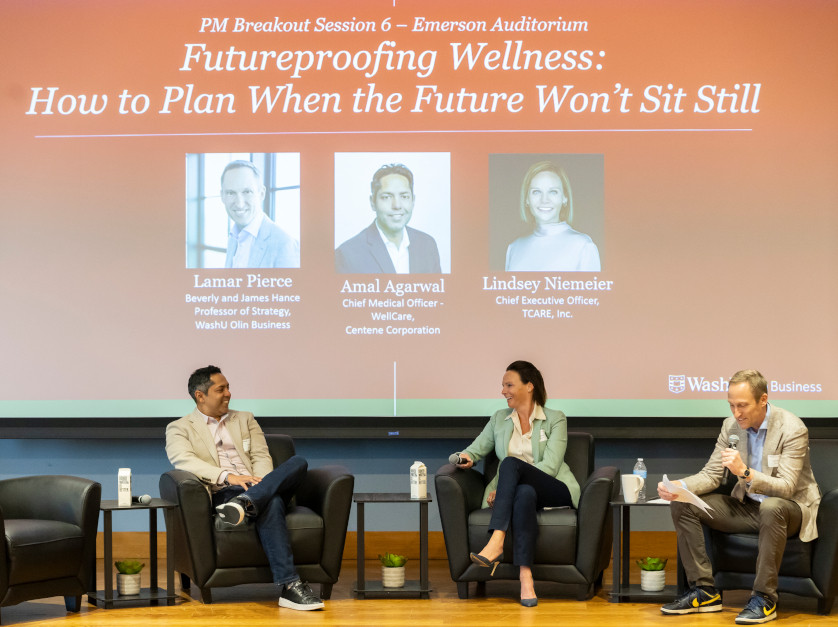 This is the Business of Health Spring Symposium presented by Washington University’s Olin Business School in Knight Hall.