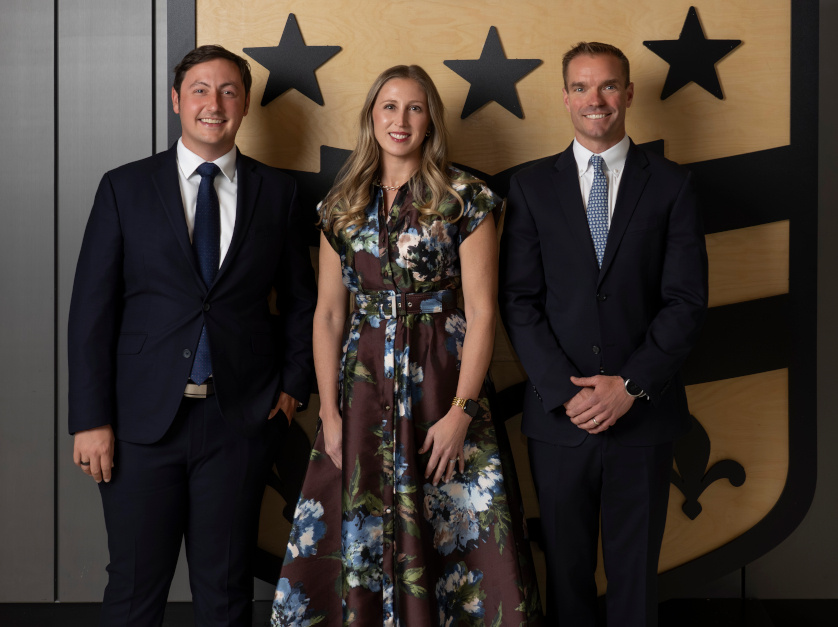 Colton Calandrella, BSBA 2017; Alison Gildehaus, MD, EMBA 2024, FACS; Ryan Harbison, MBA 2019
