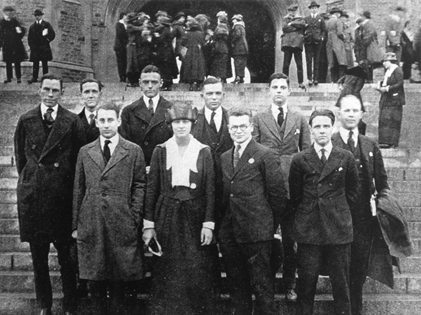 Olin Business School's first graduating class photo in black and white.