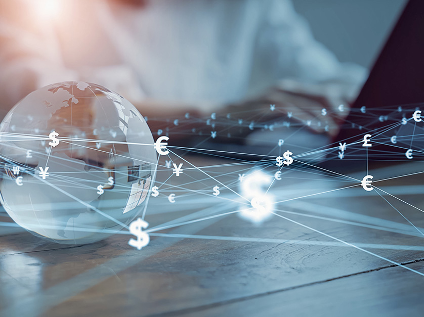 financial symbols with a globe