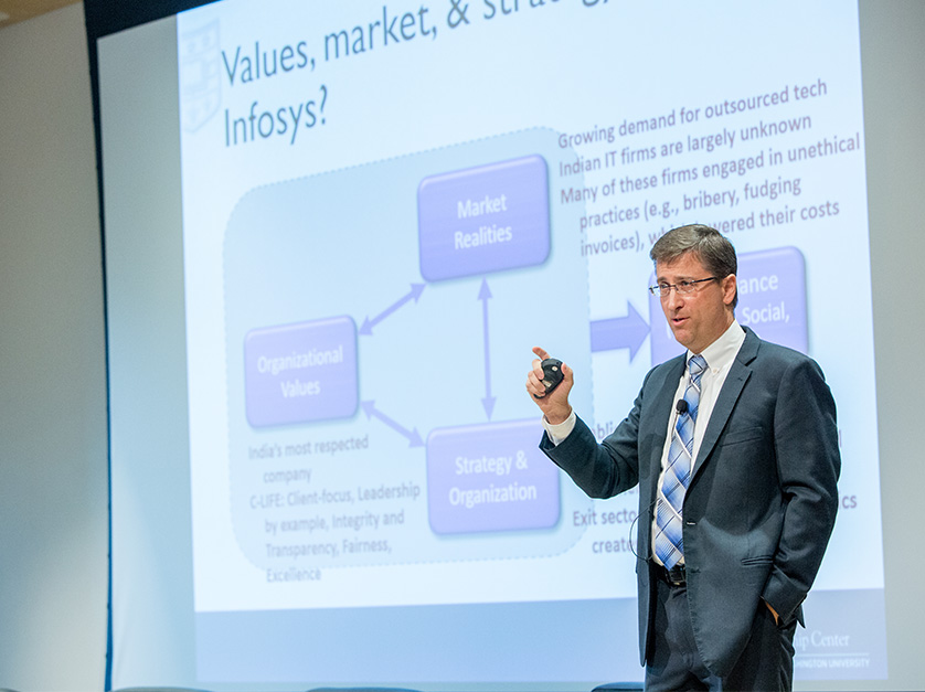 Professor Stuart Bunderson presenting at a research conference.