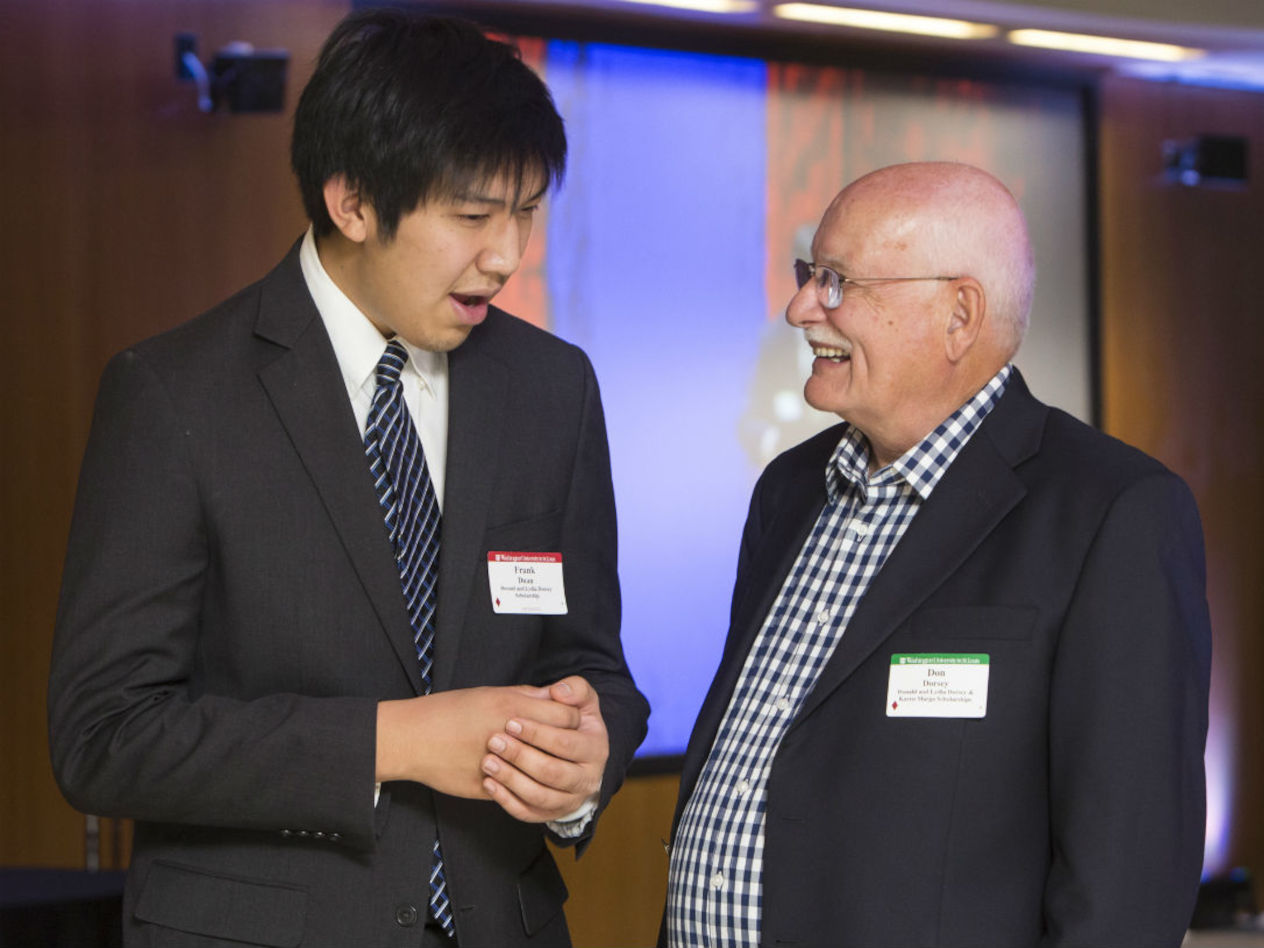 National Council member and BSBA ’64 Don Dorsey with Frank Duan, BSBA ’16, recipient of the Donald and Lydia Dorsey Scholarship.
