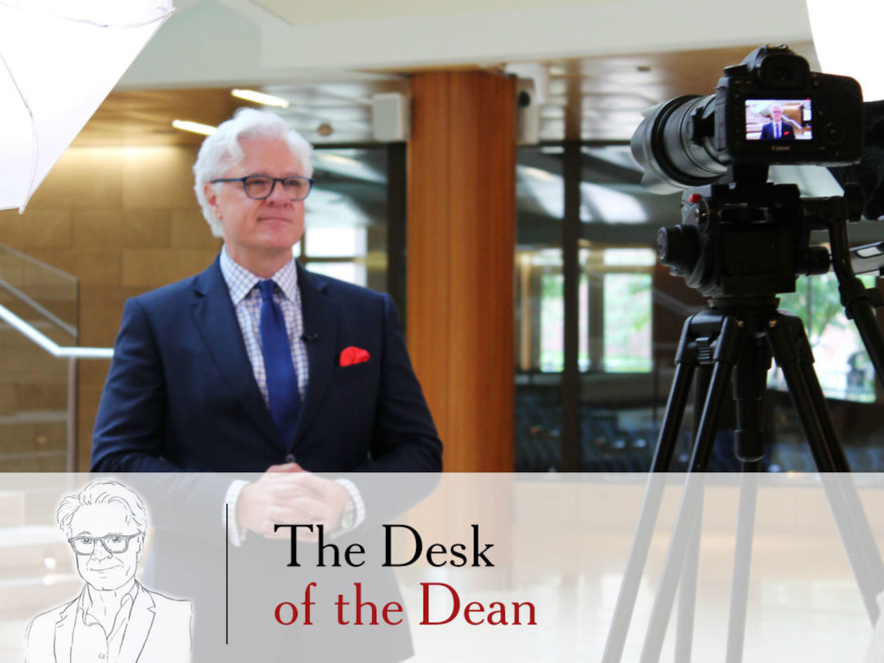 Dean Mark Taylor records a video address in Frick Forum