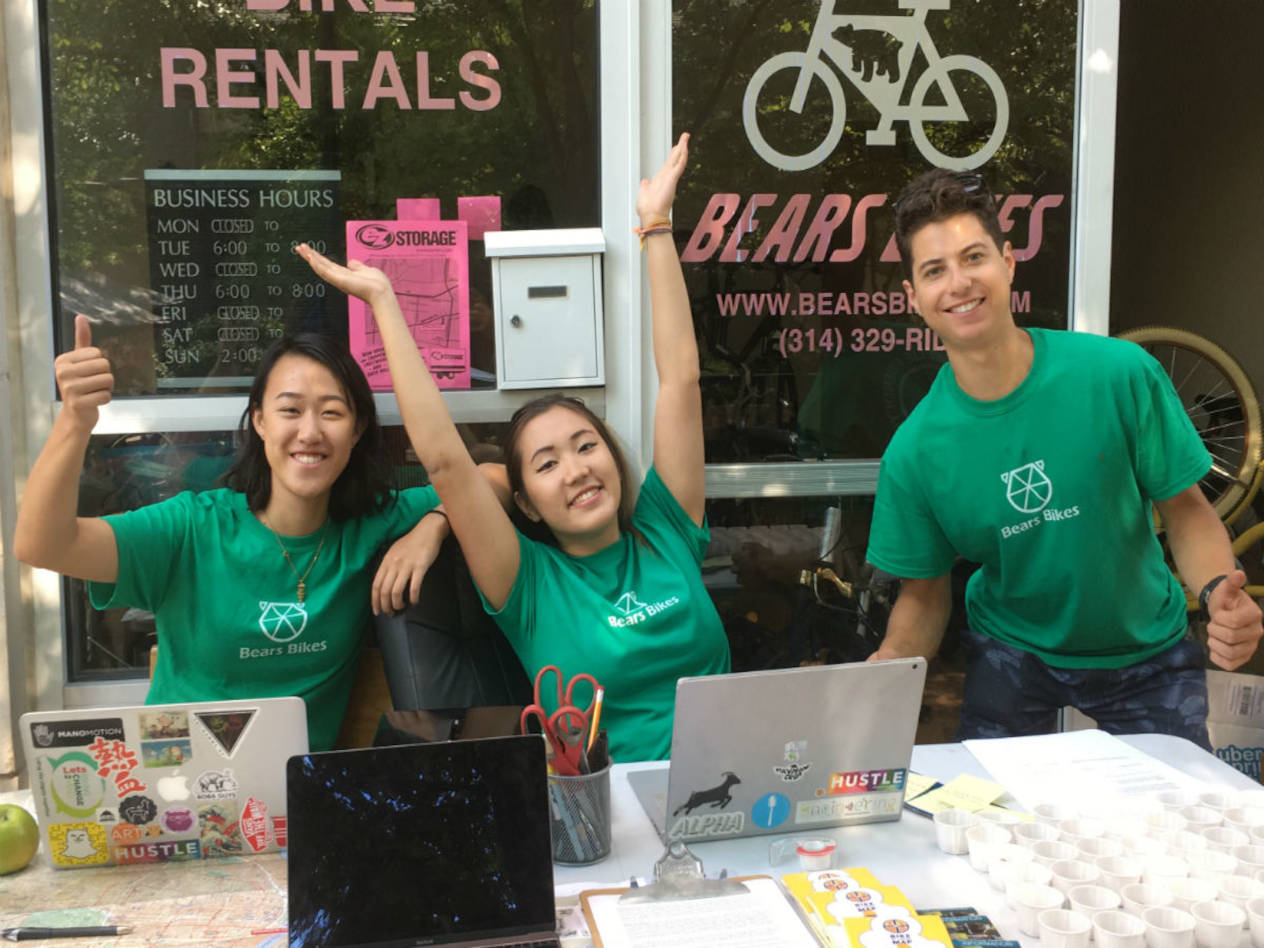 Melissa with two co-owners of Bears Bikes, a student-owned business on Washington University’s campus. Melissa aptly keeping things in perspective by trying her hand at exploring all of her interests to keep things in perspectives.