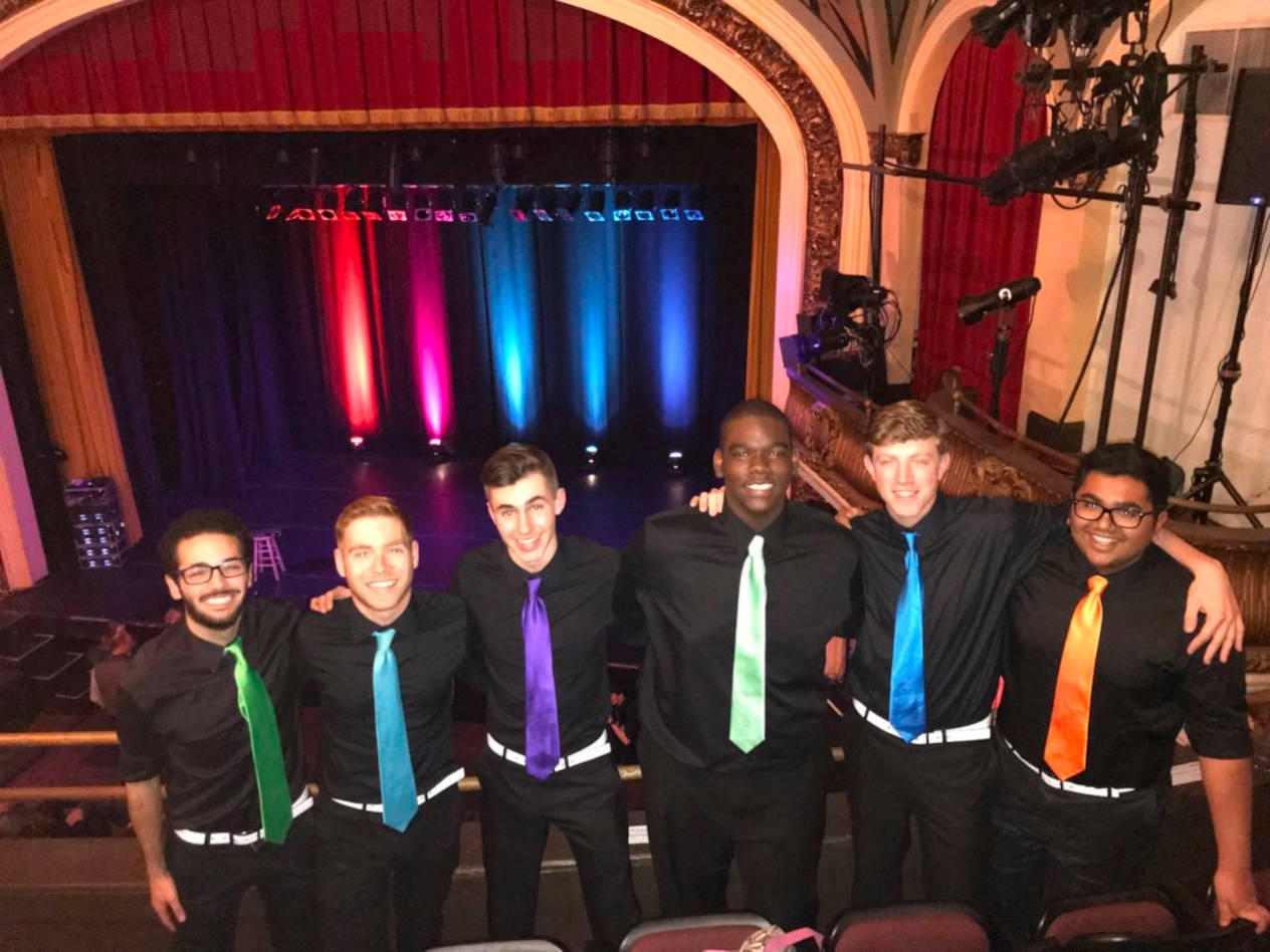 Garrett Passamonti with members of the Stereotypes a cappella group at a competition in Boston, MA last year. The Stereotypes is one of the activities that Garrett joined early his first year at WashU, making it a central ingredient.