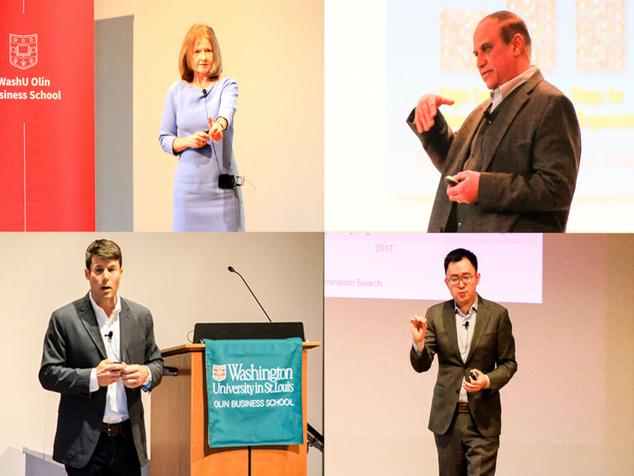 Clockwise from top left: Anne Marie Knott, Anjan Thakor, Dennis Zhang, Andrew Knight.