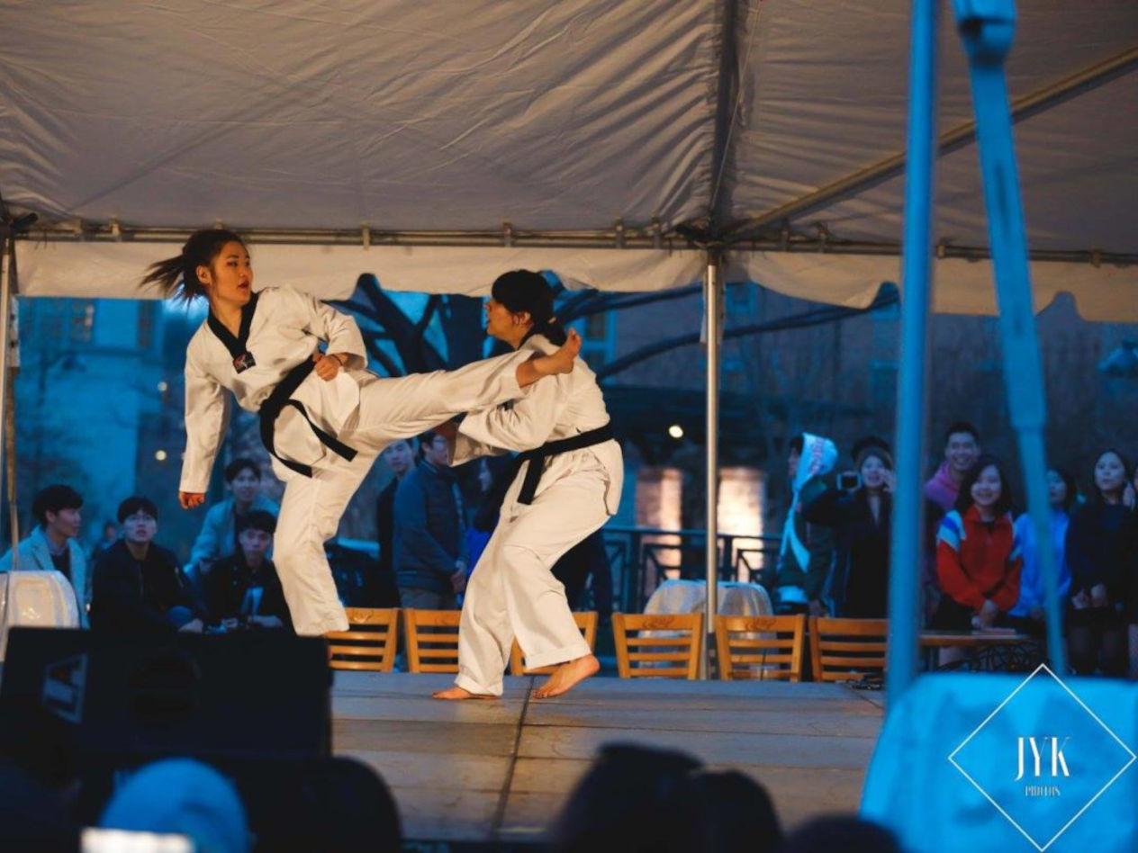 Kristine Yim (left) performs during the Lunar New Year festival at Washington University in St. Louis, January 2019.