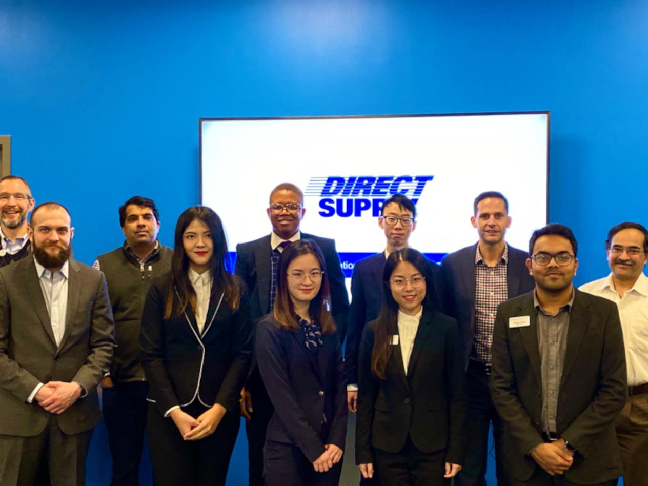 A client representative; Preston Tharp, MBA ’20; Nithin Ramachandran, client; Aria Ren, MSCA ’19; Franklyn Nnakwue, MBA ’20; Cathy Wang, MSCA ’19; Ryan Sun, MSCA ’19; Amy Yu, MSCA ’19; Michael Wall, CEL/CABI faculty adviser; Prateek Deval, MBA ’20; Seethu Seetharman, CEL/CABI faculty adviser.