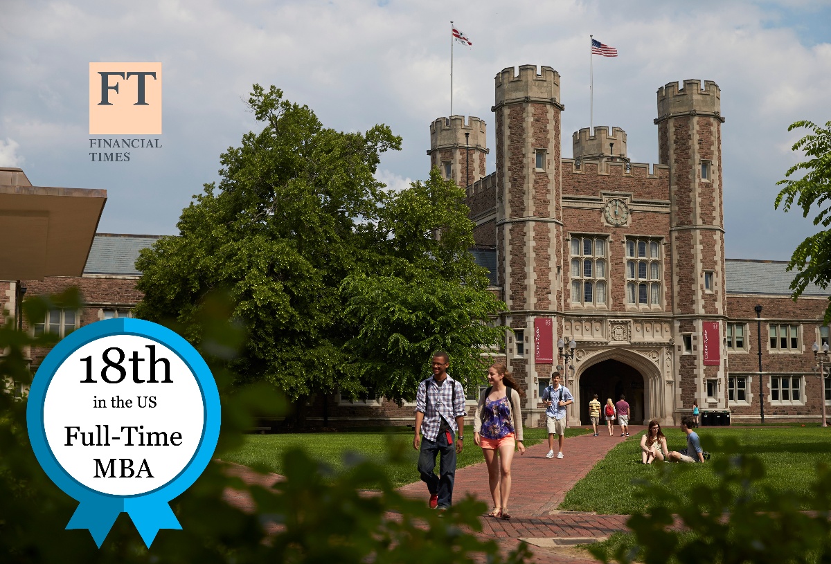 Students passing Brookings Hall at Washington University in Saint Louis