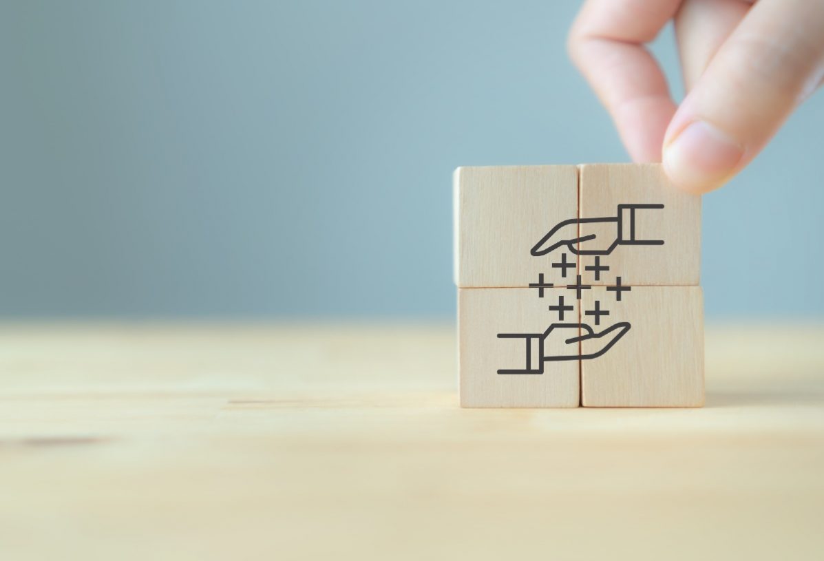 Tabletop with wooden blocks