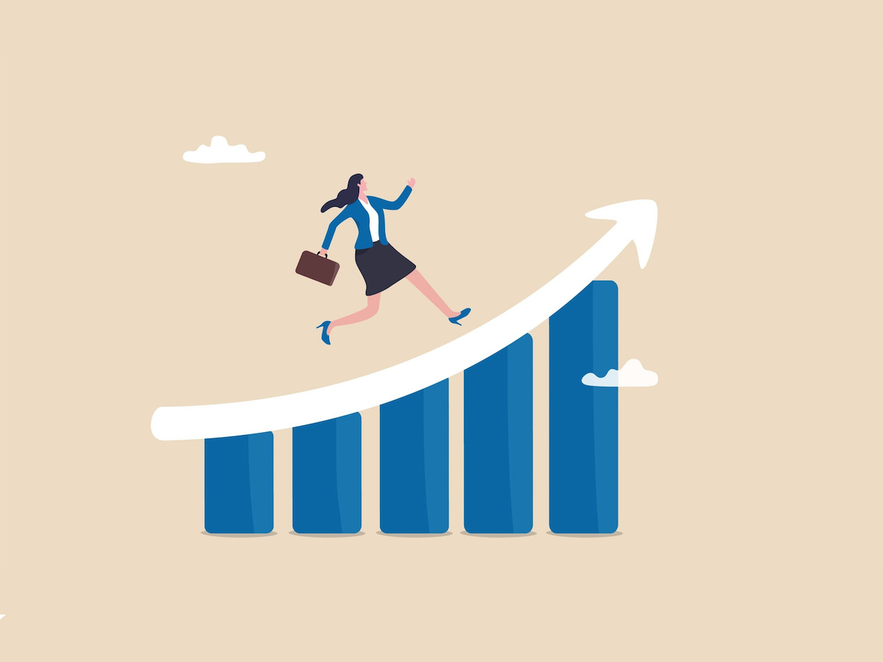 illustration of woman rising on path