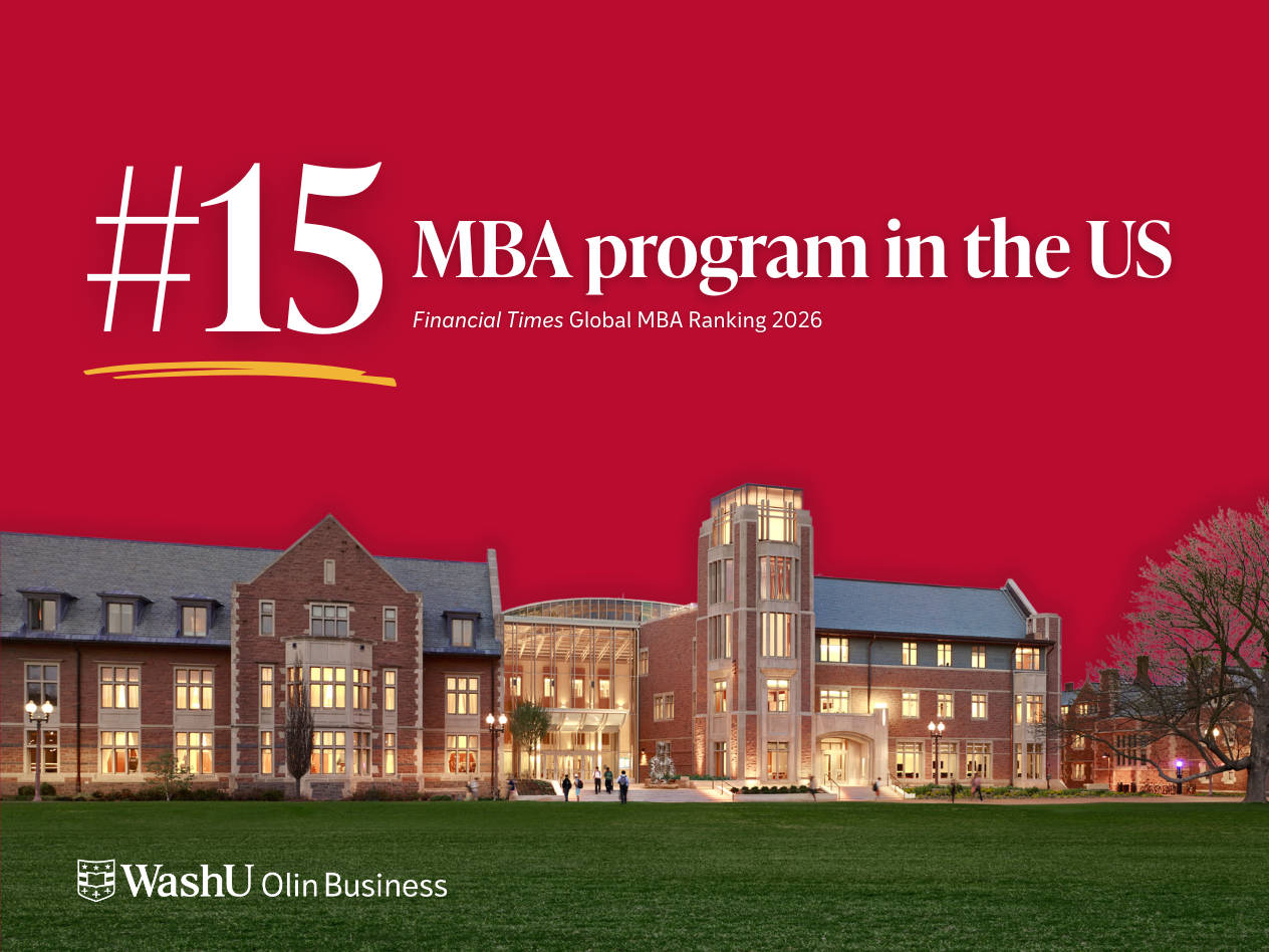 The Financial Times has ranked WashU Olin #15 MBA program in the US for 2026.