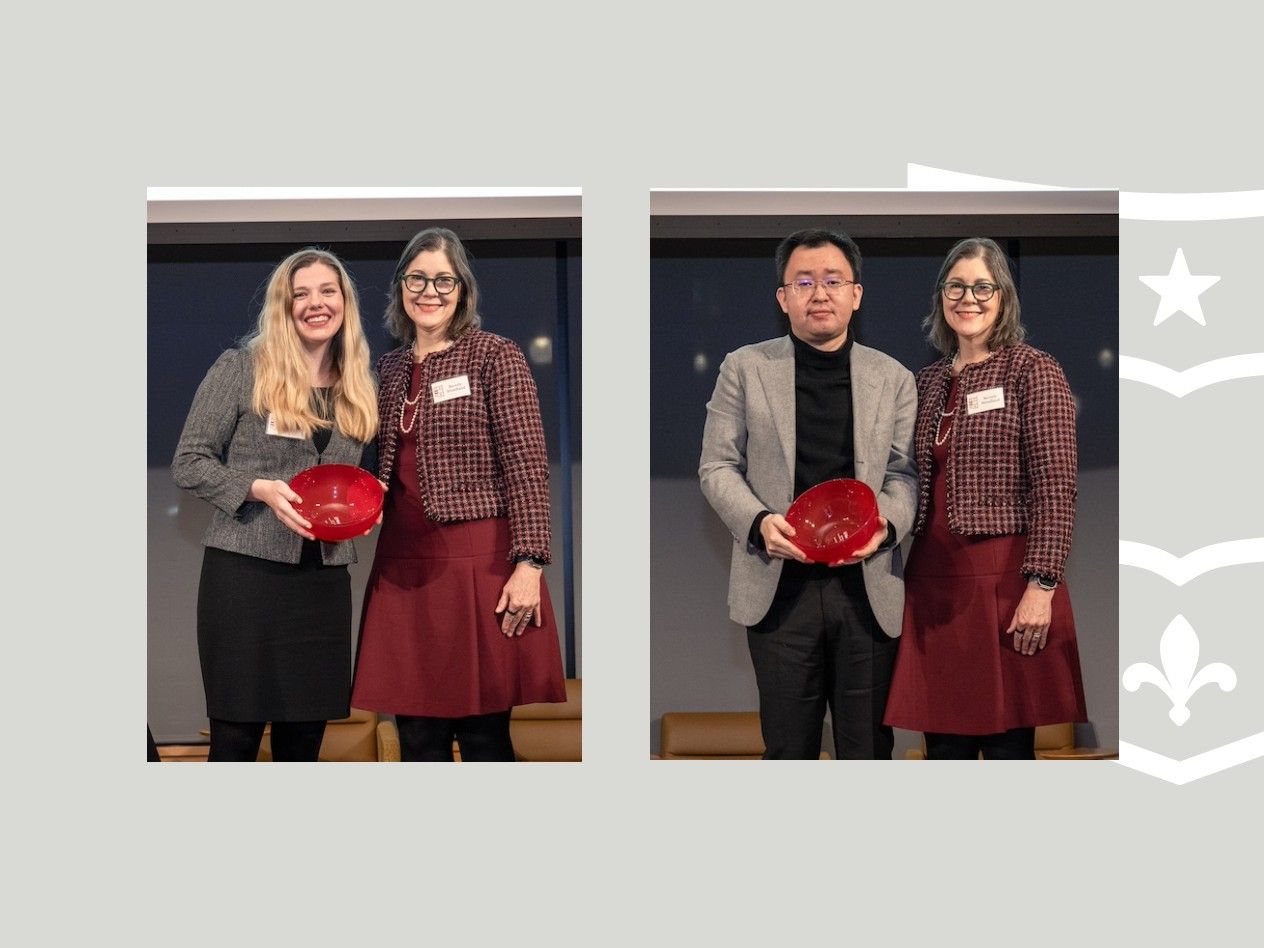 Sydney Scott with provost. Dennis Zhang with provost.