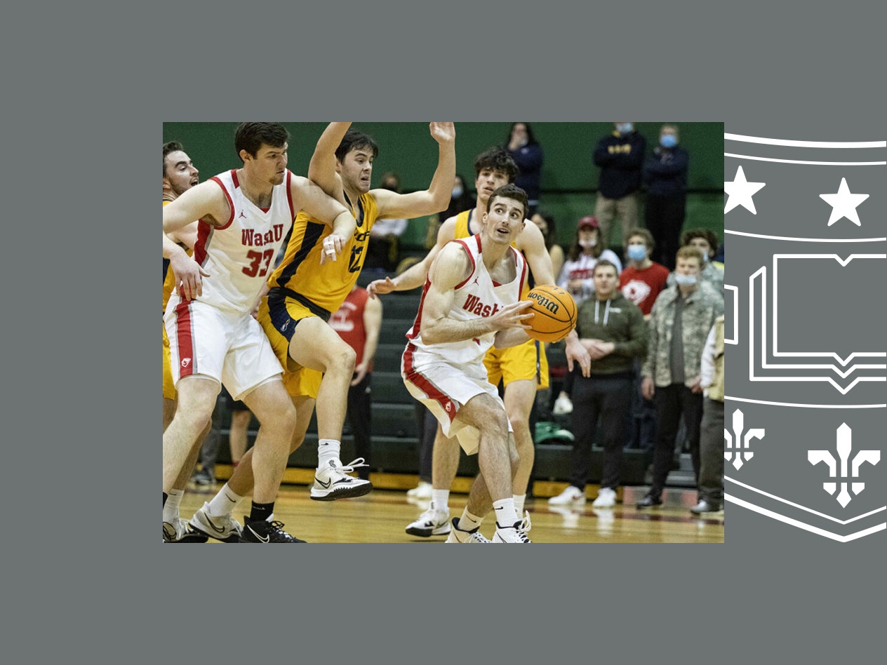 Justin Hardy playing for the WashU Bears basketball team.