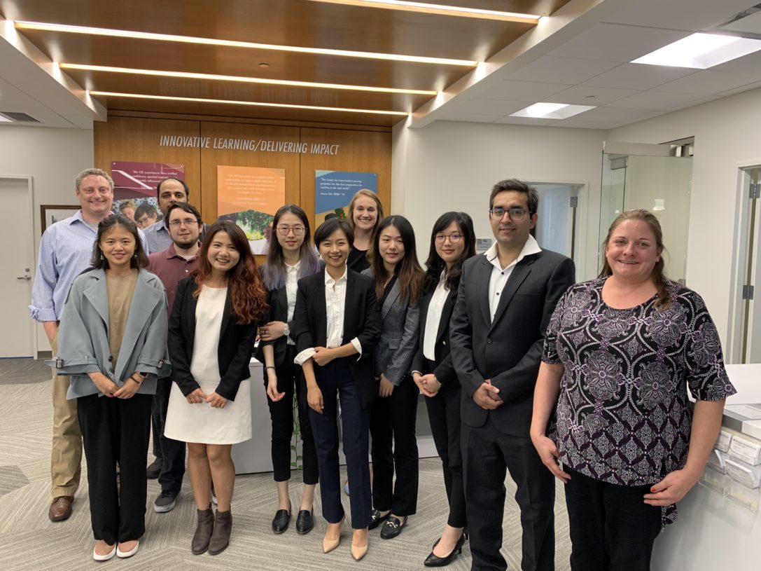 Student members of the Mastercard team, starting from fifth from the left: Phoebe Do, Hanze Xu, Siyi Wang, Sarah Fuller, Yuyun Li, Pamela Chen, Muhammad Hassan.