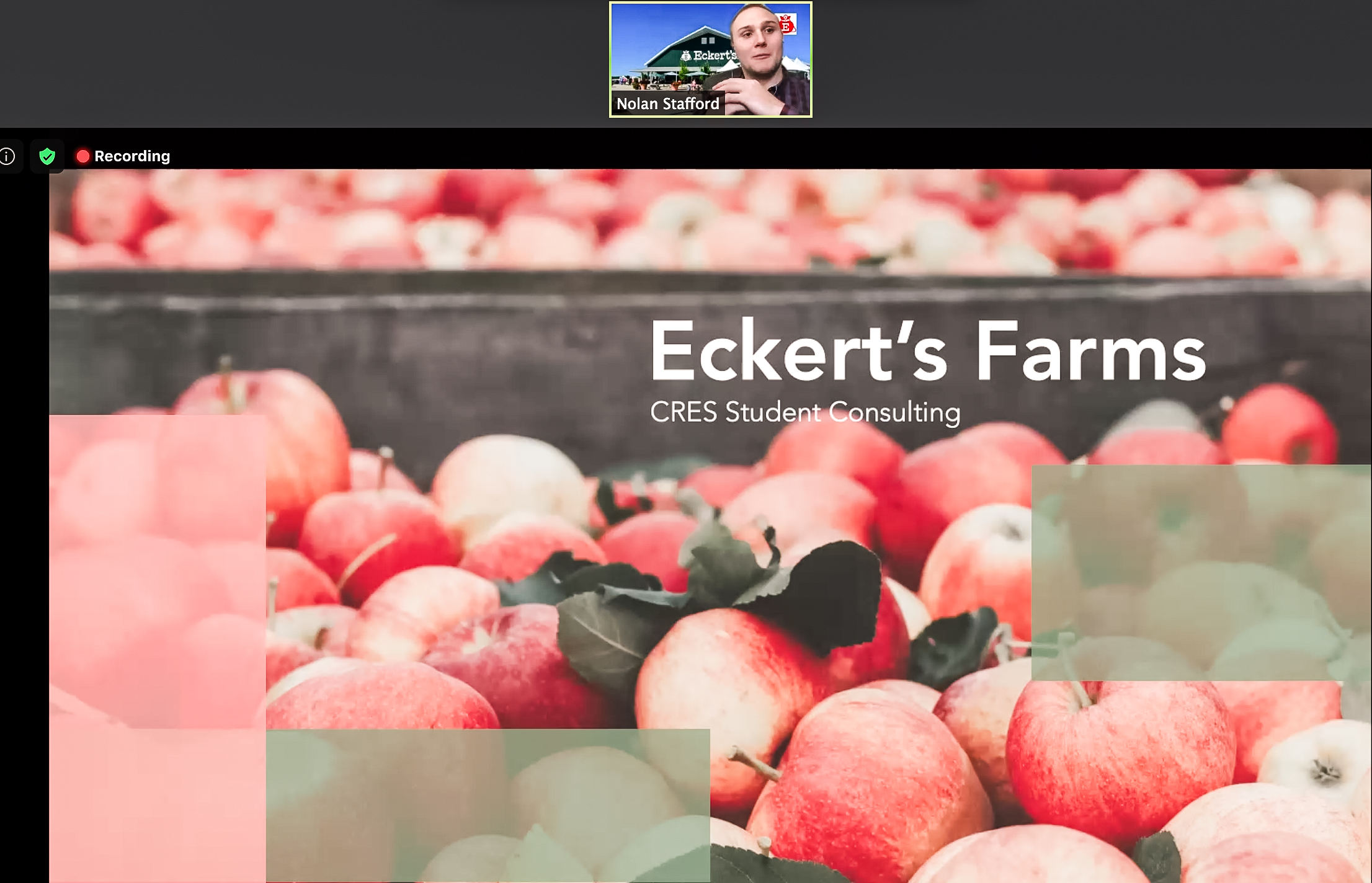 Student Nolan Stafford presents the Eckert’s Farm final case.
